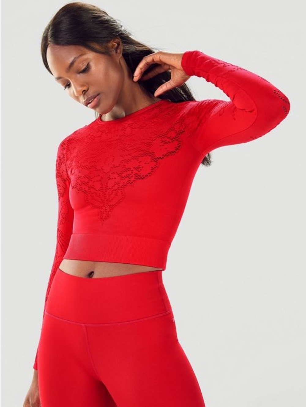 Fabletics Flora Seamless Long-Sleeve Top in Red Size Small